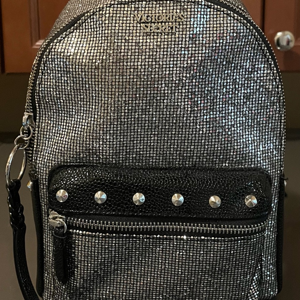 Victoria's Secret Metallic Silver and Black Backpack